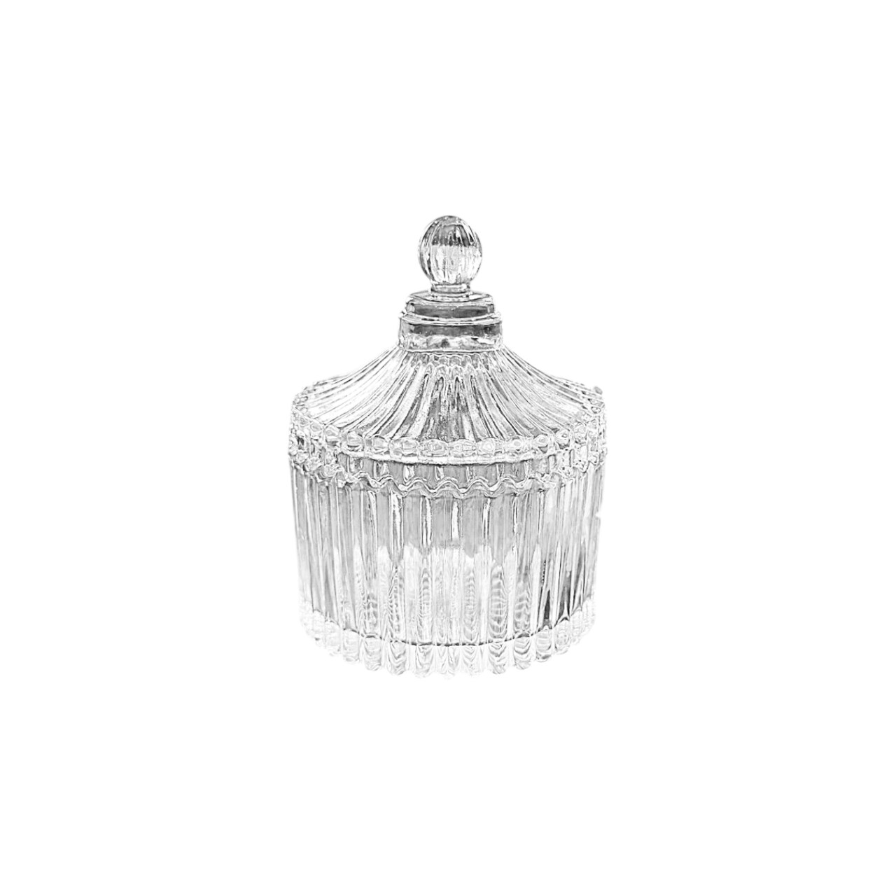 Decorative Ribbed Glass Storage Jar with Lid for Vanity and Kitchen Use
